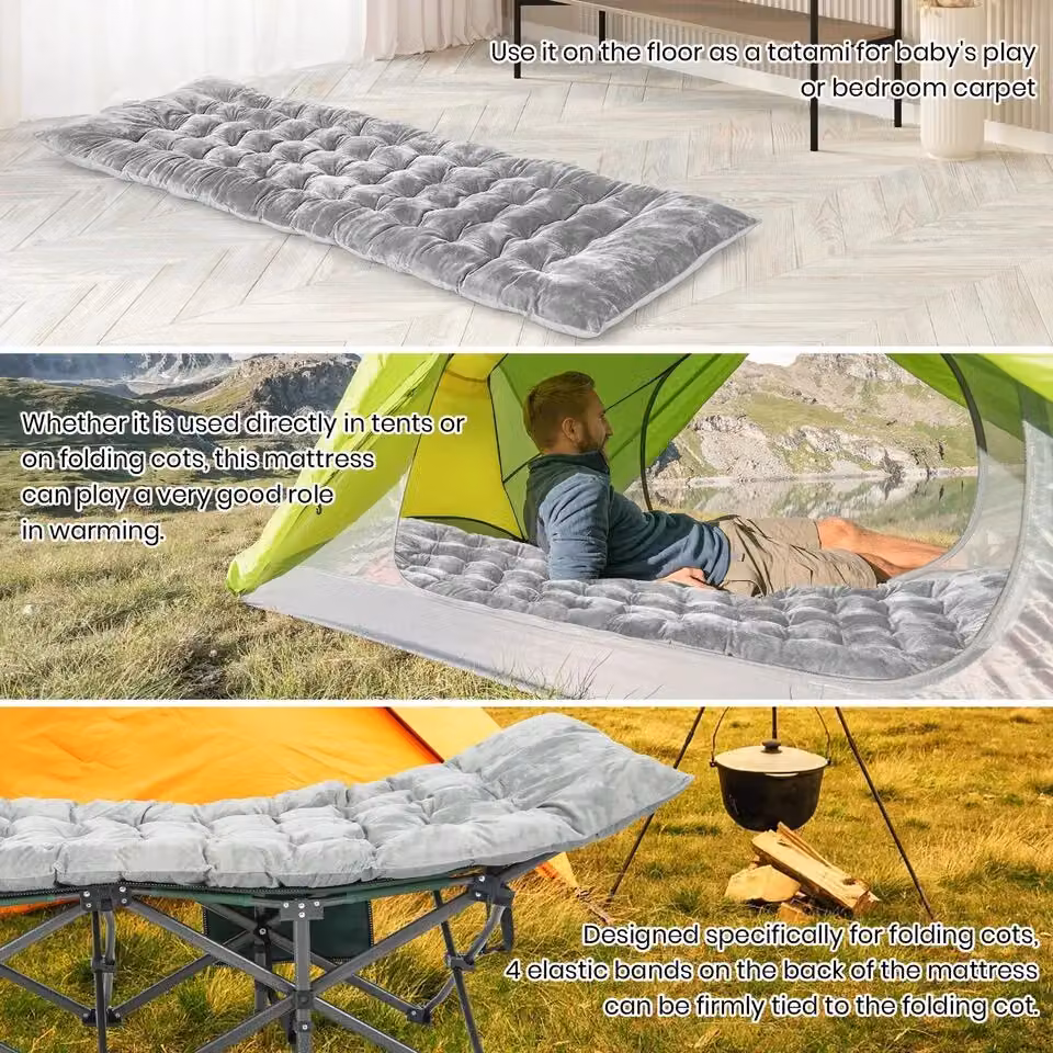 Costway Grey Crystal Velvet Outdoor Camping Cot Mattress and Lounge Chair Cushion for Adults – 4