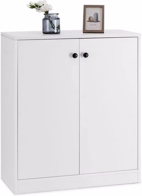 VOGREX White Modern Freestanding 2-Door Accent Storage Cabinet with Internal Shelves – 1