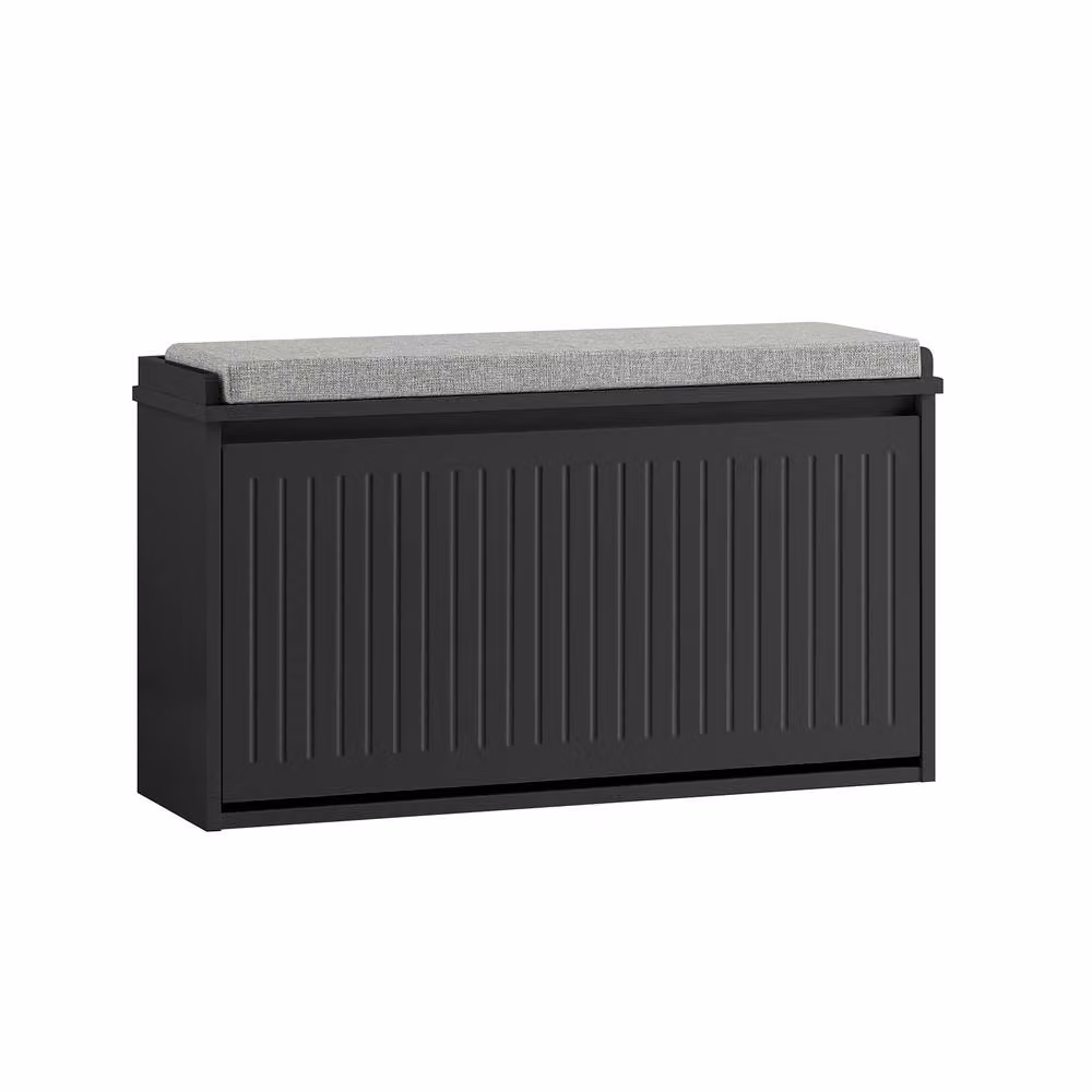 SoBuy Modern Black Upholstered Shoe Rack and Hallway Bench, W/D/H: 80 x 45 x 155 cm – 2