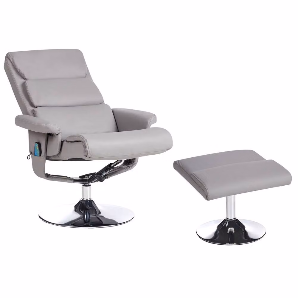 Wyld and Coco Matt Grey Faux Leather Recliner Armchair with Heated 5-Point Massage – 2
