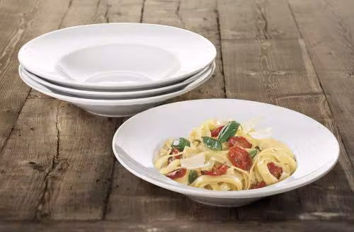 Waterside Fine China 4 Piece Large White Porcelain Pasta Bowls