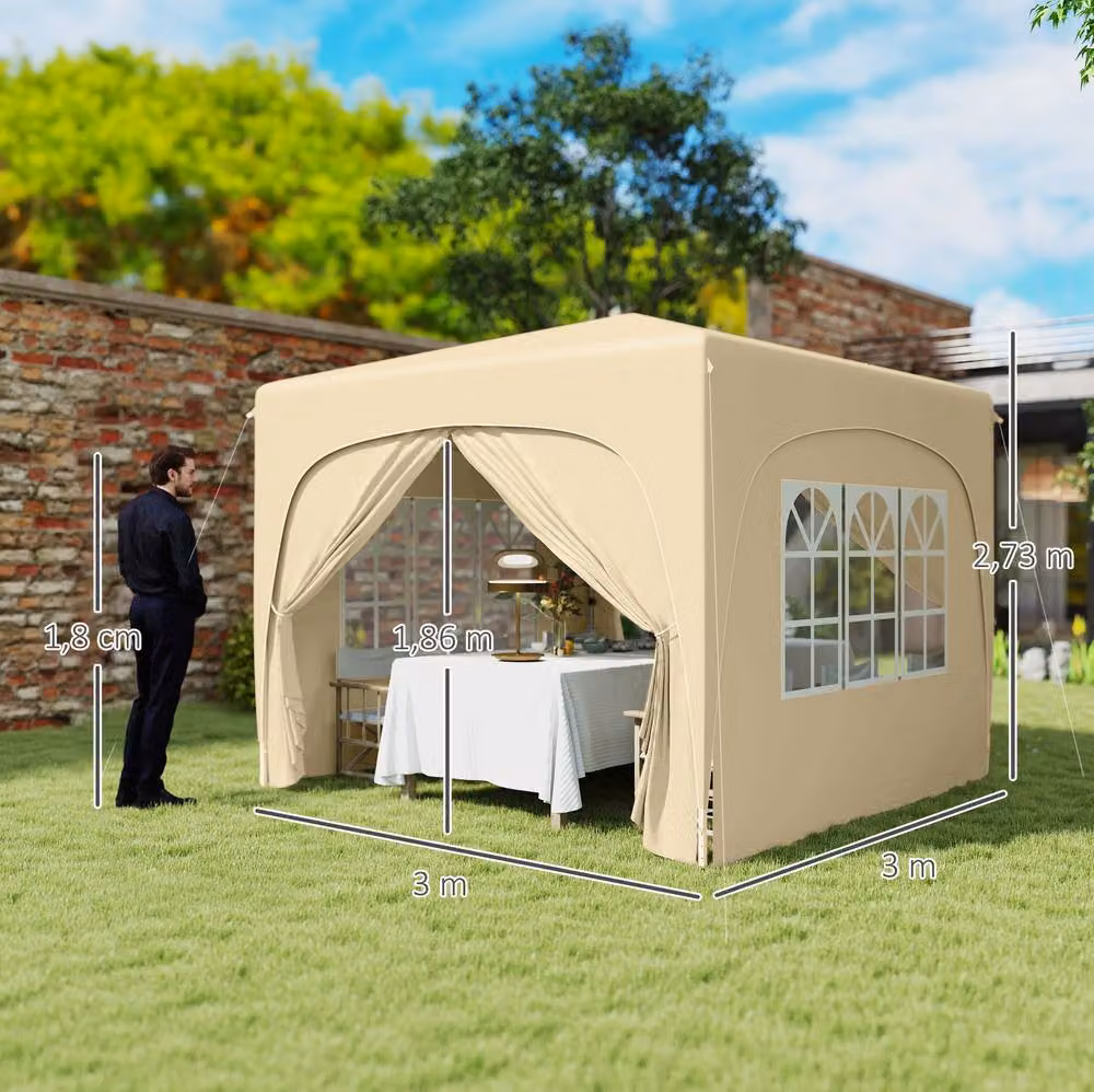STILVORA Pop-Up Gazebo with Windows and Door, Beige, W/D/H: 300 x 300 x 273 cm – 4