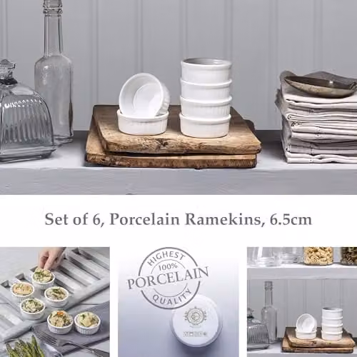 WM Bartleet & Sons Set of 6 White Porcelain Mini Ramekins, 6.5cm Diameter – 2