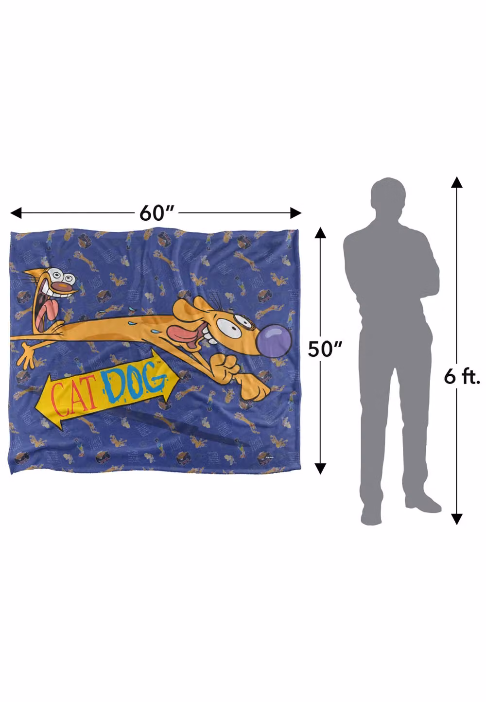 LOGOVISION Nickelodeon Catdog Running and Screaming Super Soft Microfibre Fleece Throw Blanket, White, W: 152 cm, D: 127 cm – 5