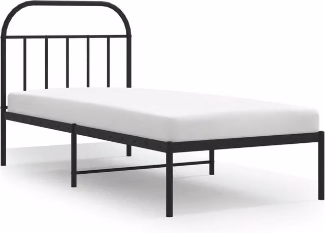 Berkfield Home Metal Bed Frame with Headboard in Black, W/D/H: 90 x 190 cm