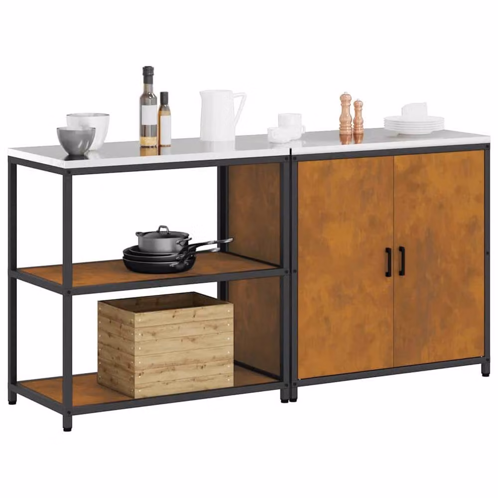 Berkfield Home 2-Piece Modern Metal Storage Set with Adjustable Shelves and Hinged Doors in Brown – 3