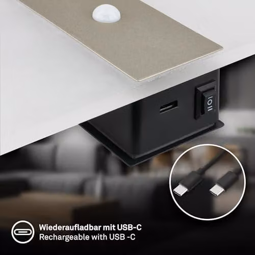 Briloner Sticklights Rechargeable LED Wall Light with Motion Sensor, Gold/Brass, W/D/H: 22 x 4 x 10 cm – 7