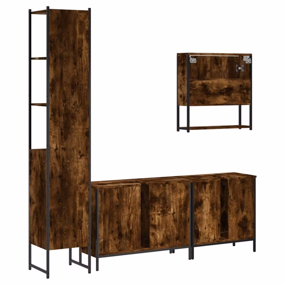 Berkfield Home 4 Piece Industrial Bathroom Furniture Set in Smoked Oak and Brown – 2