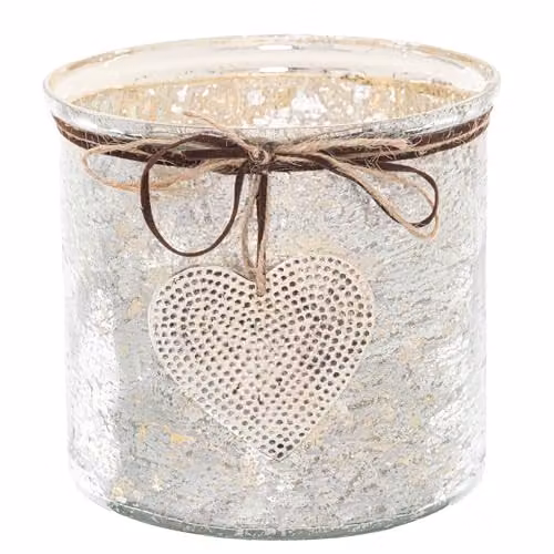 Love Lace Mercury Hammered Heart Tealight Candle Holder in Silver and Grey, W/D/H: 16 x 16 x 15 cm
