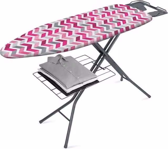 Metaltex Antares Height Adjustable Ironing Board with Iron Rest and Linen Shelf, Zigzag, W: 89 cm, D: 38 cm, H: 114 cm
