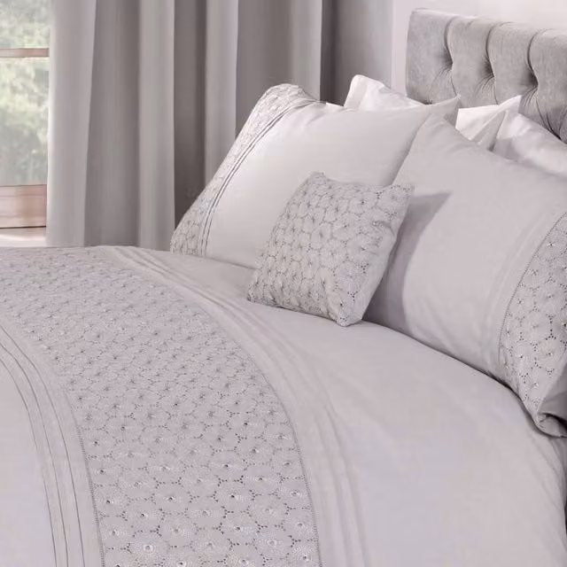 Everdean Boudoir Floral Square Cushion Cover in Silver and White