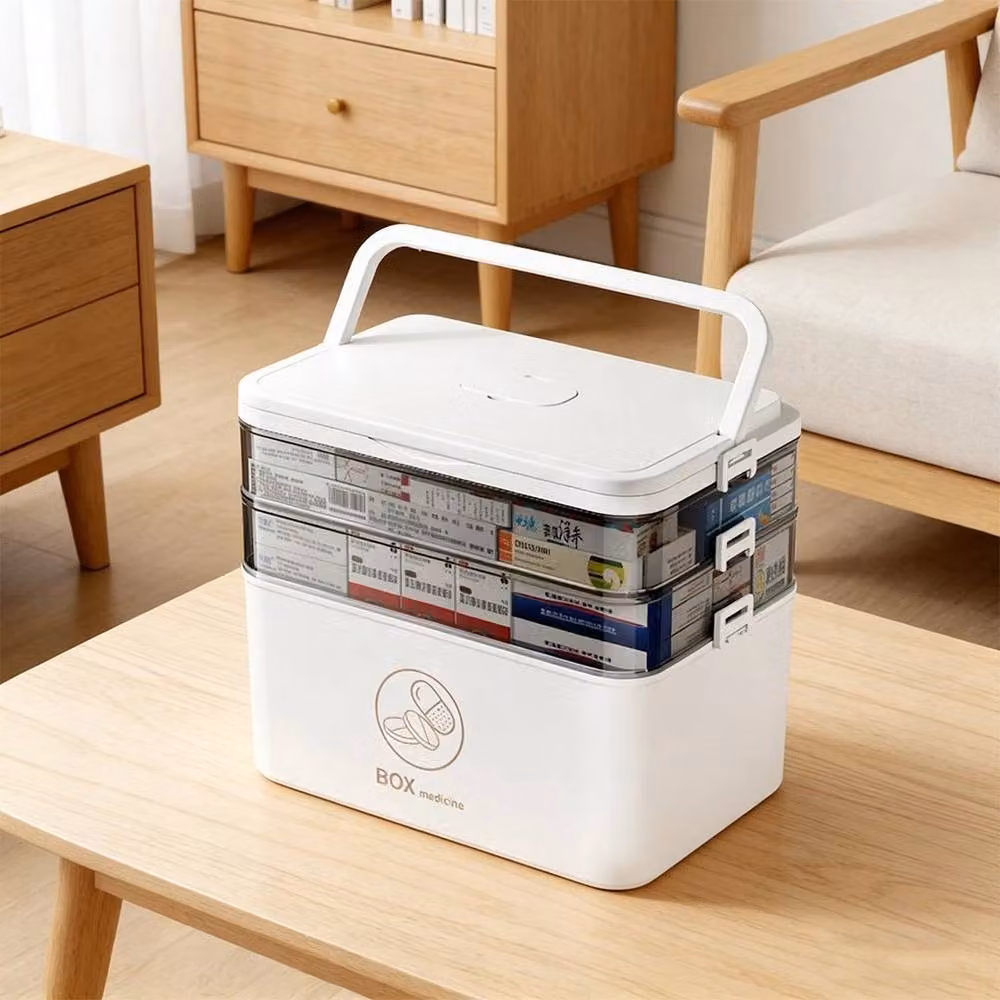 Kelvenix 3-Layer Medicine Storage Box in White and Transparent Plastic with Handles – 2