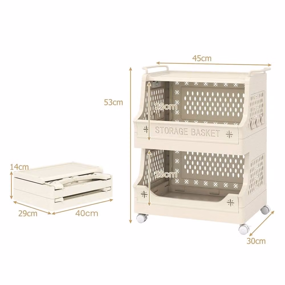 Kelvenix 3 Tier Rolling Laundry Basket with Wheels and Handles in Beige – 2