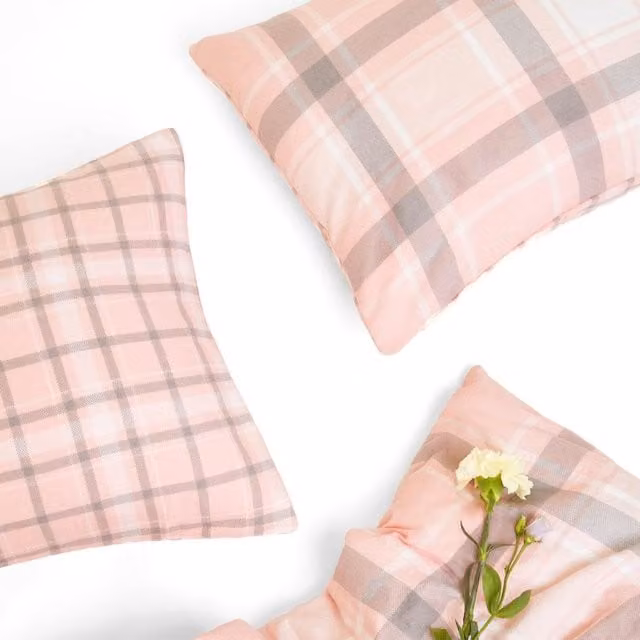 Dreamscene Aspen 100 Checked Brushed Cotton Duvet Cover and Pillowcases, Pink, Superking, W: 200 cm, L: 220 cm