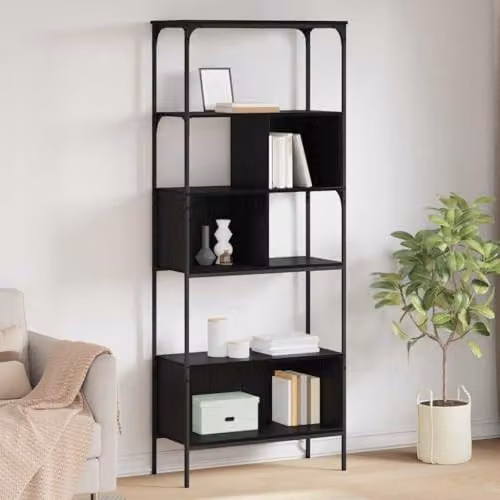 vidaXL 7-Tier Rustic Bookcase in Black, W/D/H: 76 x 33 x 188.5 cm – 2