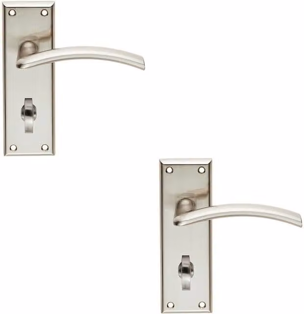 Loops 2x Pair Arched Lever Bathroom Door Handles with Backplate, Satin Nickel, W: 150 mm, H: 50 mm