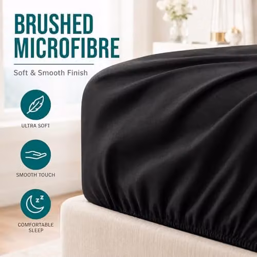 Lazzaro Super King Fitted Sheet 2 Pack, Black Microfibre, Extra Deep Pocket 40 cm, W: 200 cm x D: 180 cm x H: 40 cm – 3