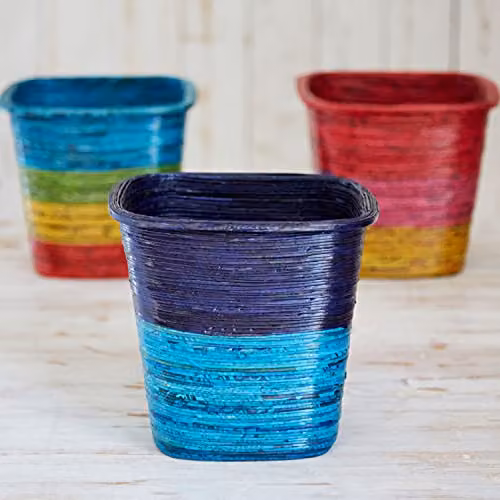 Paper High Reclaimed Newspaper Waste Paper Basket in Blue, W/D/H: 20.0 x 18.0 x 20.0 cm – 2
