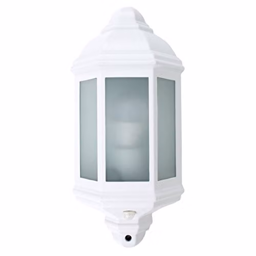 ValueLights Classic White Aluminium and Glass Wall Mounted Outdoor Lantern with Motion Sensor – 1