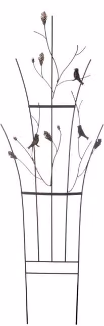 Primrose Curved Leaf and Bird Steel Trellis Support with Brushed Bronze Accents
