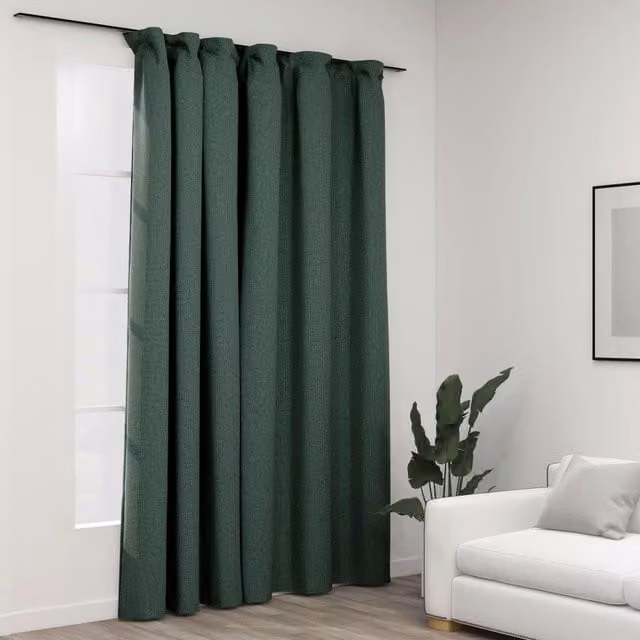 Berkfield Home Linen-Look Blackout Curtain in Green with Hooks, W: 290 cm, H: 245 cm