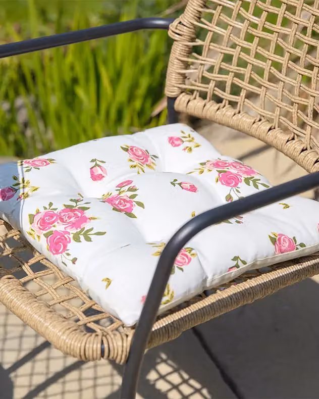 Dibor Set of 4 Vintage Pink, Green and White Floral Print Reversible Indoor Outdoor Chair Seat Pads, W/D: 40 x 40 cm – 3