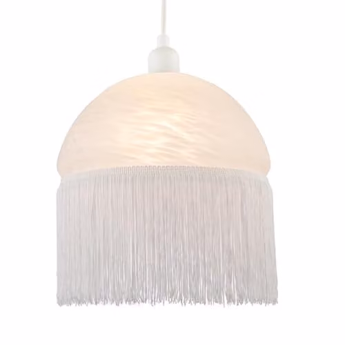 Happy Homewares Traditional Opal White Domed Glass Pendant Lighting Shade with Long Tassels, W: 25 cm, H: 14 cm
