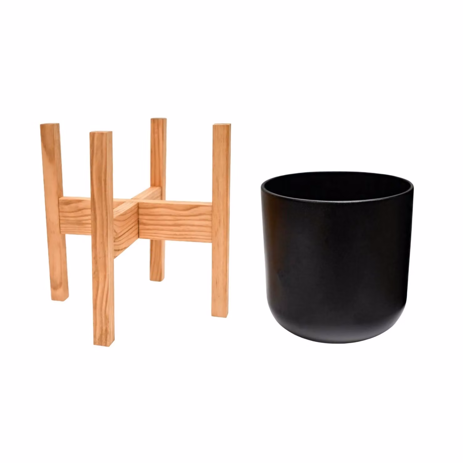 Ivyline Lisbon Anthracite Pot and Black Wood Stand, Diameter: 26 cm – 3