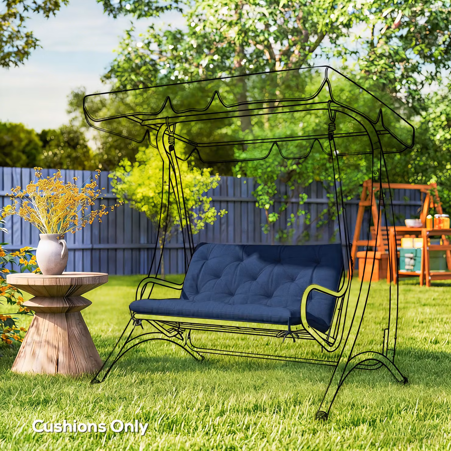 Outsunny 2 Seater Garden Bench Pad with Back and Ties, Dark Blue, W: 98 cm, H: 100 cm – 2