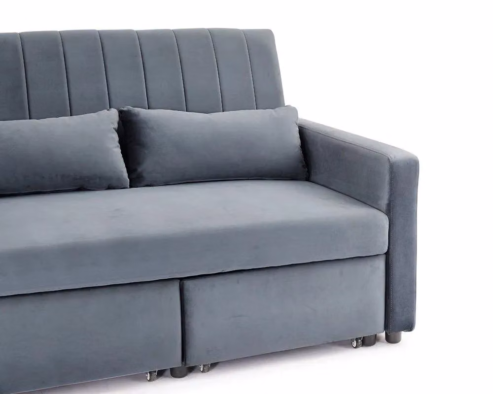 Home Detail Devon Dark Grey Velvet Pull Out Sofa Bed with Ribbed Fabric Detailing and Side Pocket Storage – 3
