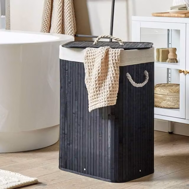 Wyld and Coco Black Bamboo Laundry Basket with Lid and Removable Washable Liner – 1