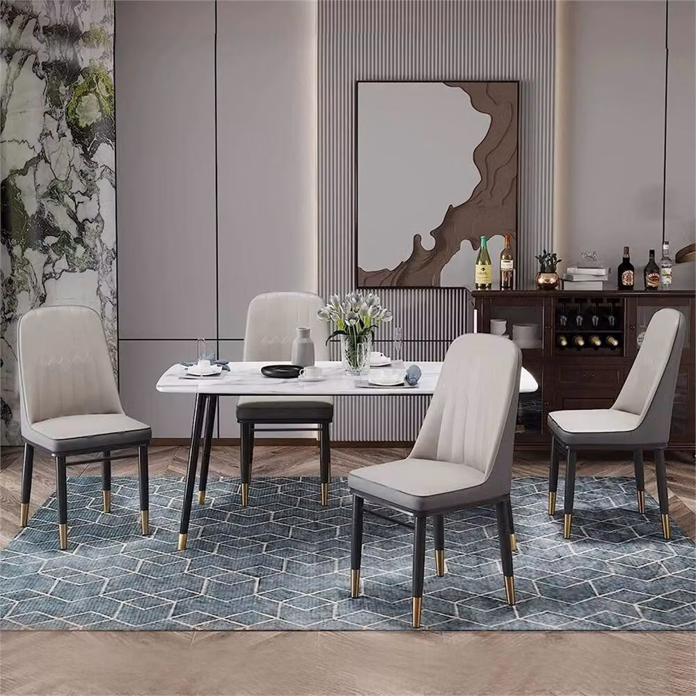 Nordara Set of 4 Grey Faux Leather Dining Chairs with Metal Legs – 3