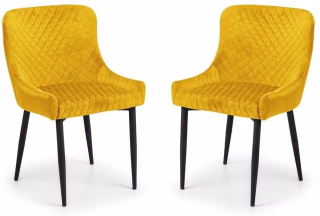 Cheshire Cromwell Set of 2 Modern Mustard Yellow Velvet Dining Chairs with Black Metal Frame – 1