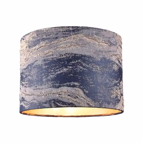 Happy Homewares Navy Blue Jacquard Cotton Cylinder Lampshade with Gold Leaf Foil Wavy Decor, W/D/H: 18 x 18 x 25 cm