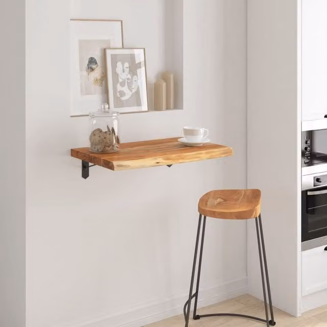 Berkfield Home Rectangular Acacia Solid Wood Wall Shelf with Live Edge, Brown, W: 50 cm, D: 40 cm, H: 2.5 cm – 1