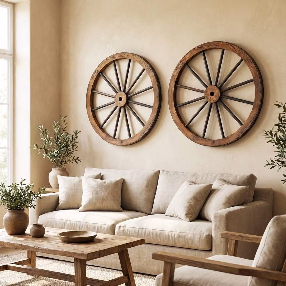 VOGREX Set of 4 Brown Vintage Decorative Wooden Wagon Wheels – 3