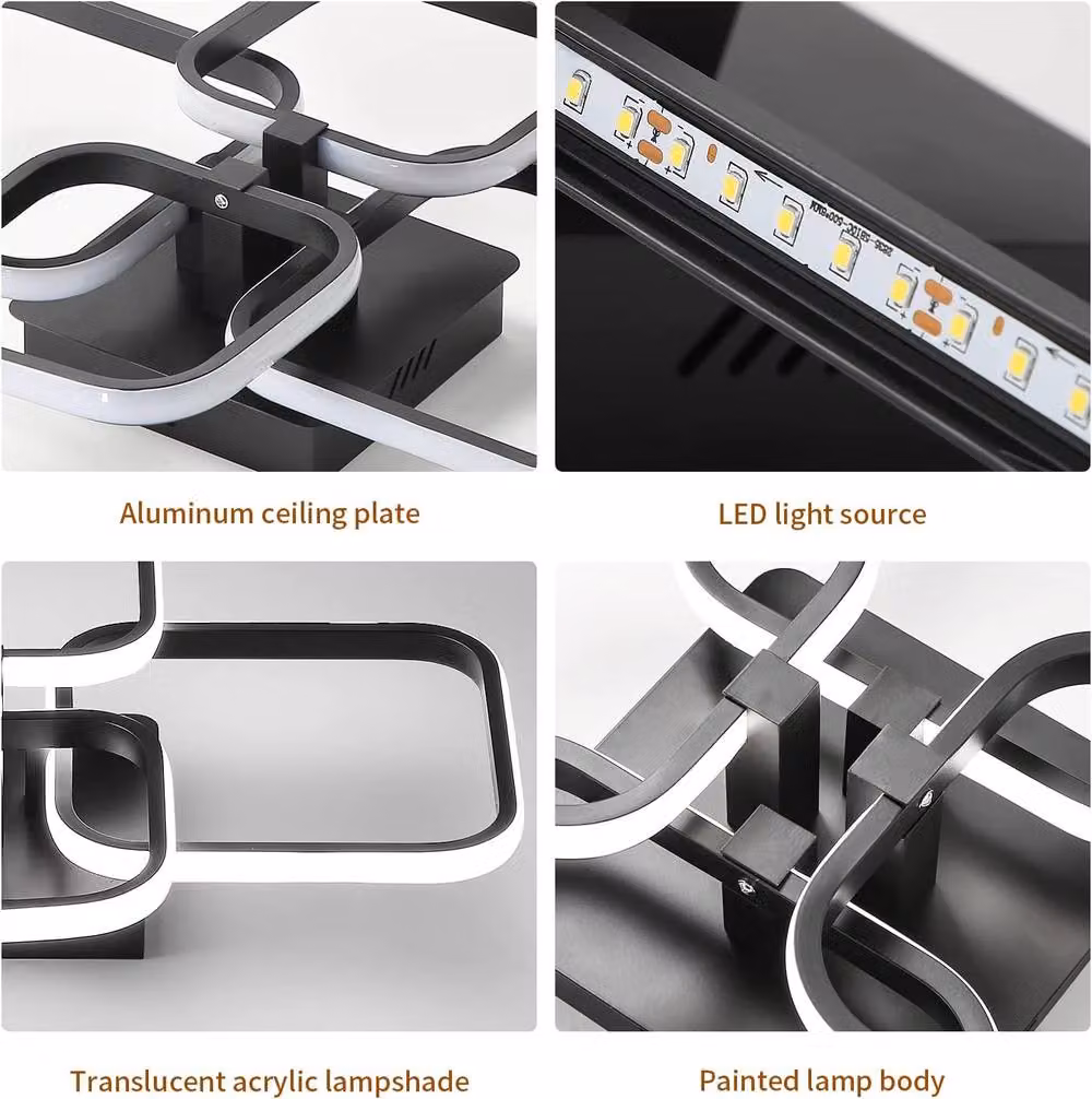 Goeco LED Square Ceiling Light, 60 W, 6500K Cool White, Black – 3
