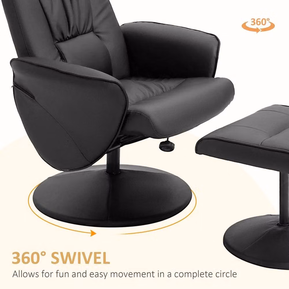 NESTLUNE Black PU Leather Swivel Recliner Armchair with Ottoman – 6