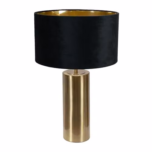 ValueLights Lexy Antique Brass Touch Table Lamp with Black Velvet and Gold Inner Shade