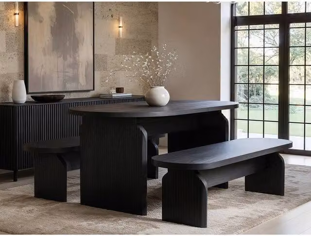 Solace+Co Varm Black Oval Wood Dining Table and Bench Set – 1
