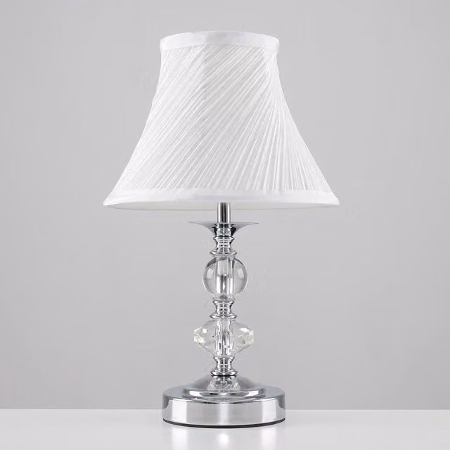 ValueLights Jaigier Pair of Silver and Chrome Dimmable Touch Table Lamps with White Fabric Shades – 1