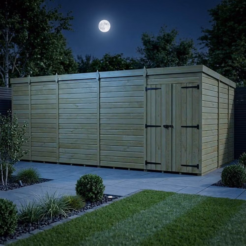Buttercup Farm Brown Timber Pent Garden Shed with Double Doors and No Windows, W/D/H: 518.18 x 274.32 x 210 cm – 3