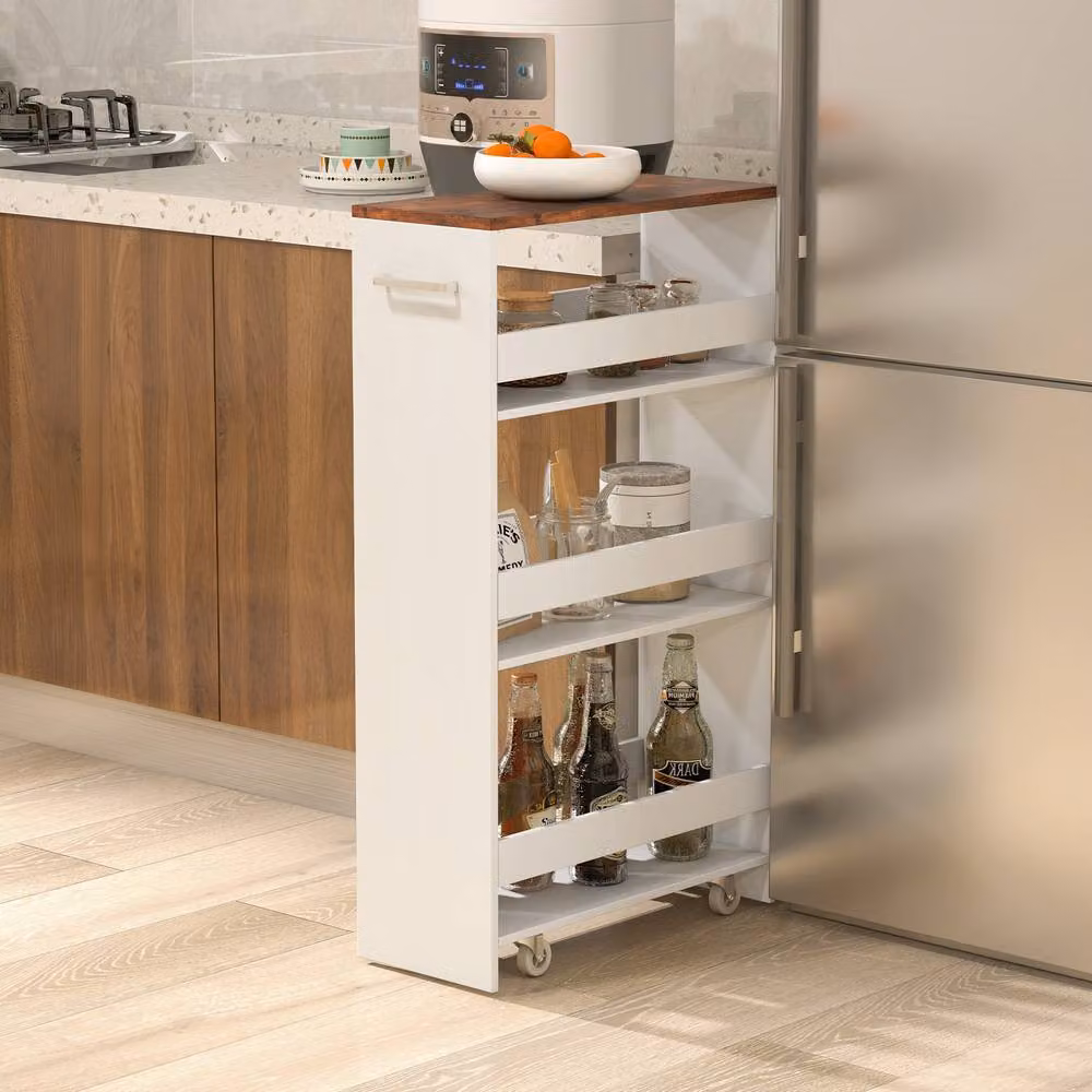 Gymax 4-Tier Slim Rolling Utility Storage Cart with Adjustable Shelves in White – 2