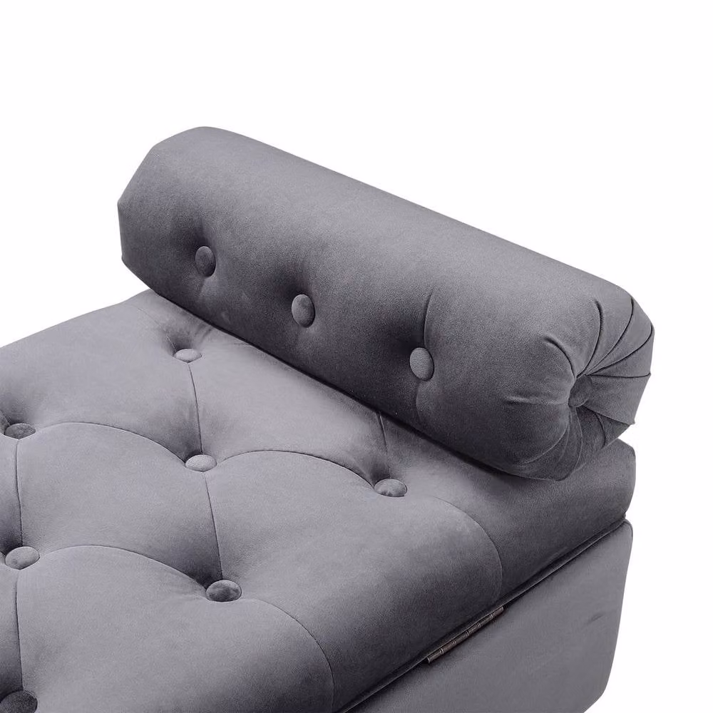 FORGEVIO Grey Velvet Ottoman Storage Box Trunk Chest Bench – 3