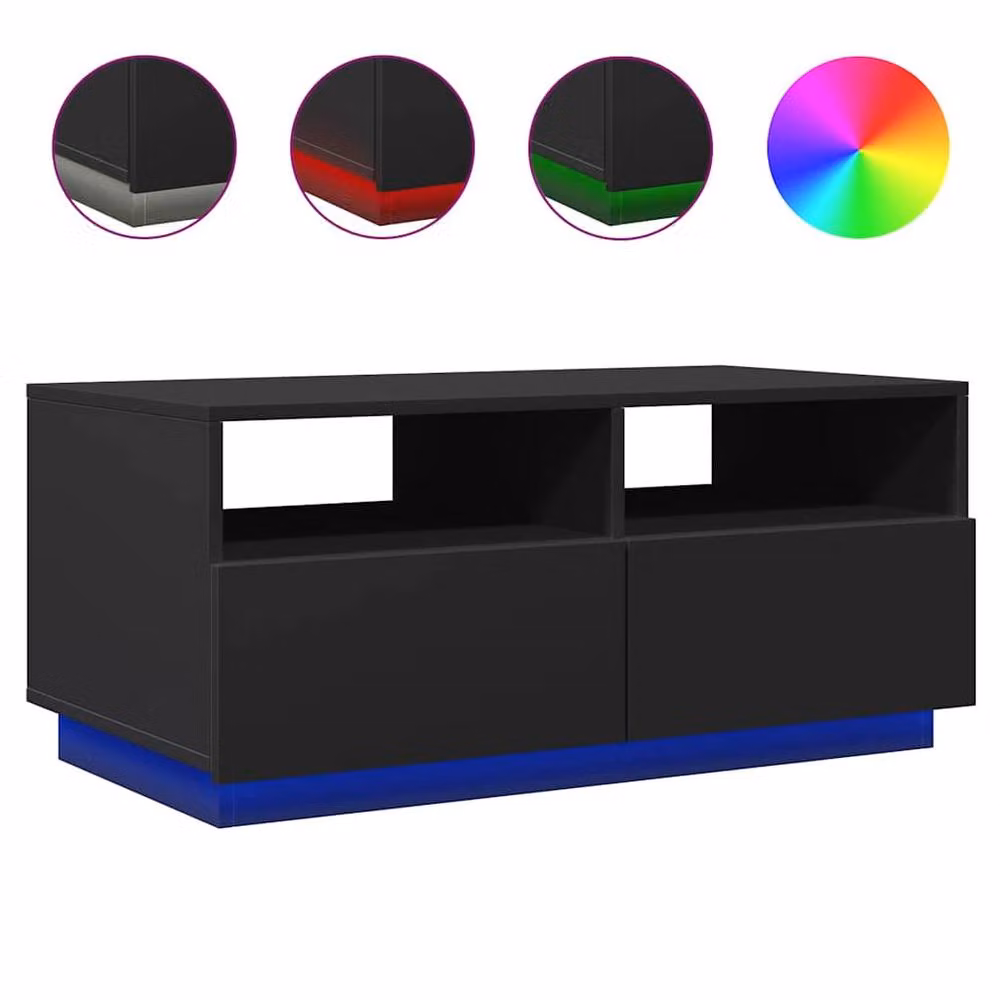 Berkfield Home Modern Coffee Table with LED Lights, Black, W: 90 cm, D: 49 cm, H: 40 cm – 3