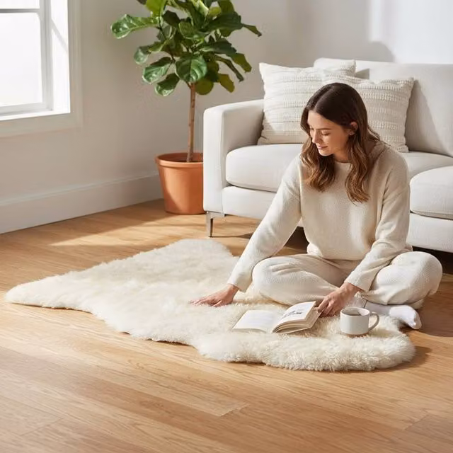 Infinity Leather Natural Wool Single Sheepskin Rug in Beige, W/D: 90 x 60 cm – 1