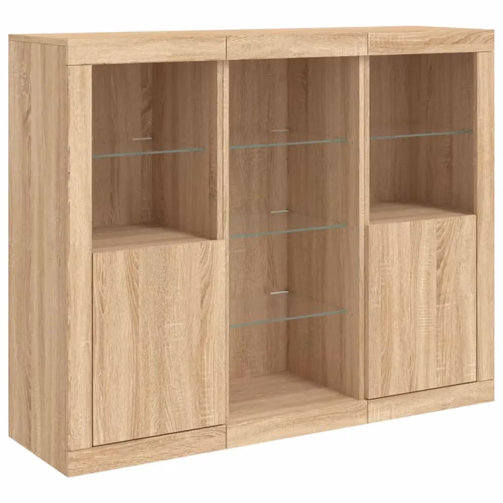 Berkfield Home Set of 3 Modern Sonoma Oak Sideboards with Integrated LED Lighting in Brown – 4
