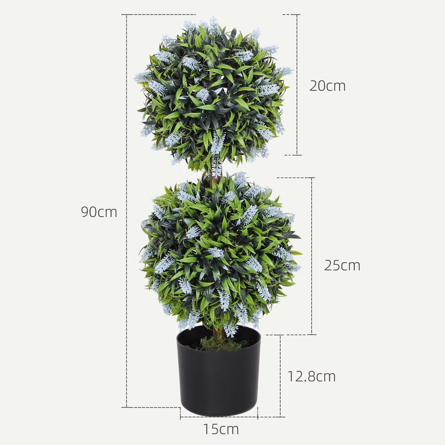 HOMCOM Set of 2 Blue and Green Artificial Lavender Ball Trees for Indoor and Outdoor Decor, Height: 70 cm – 3