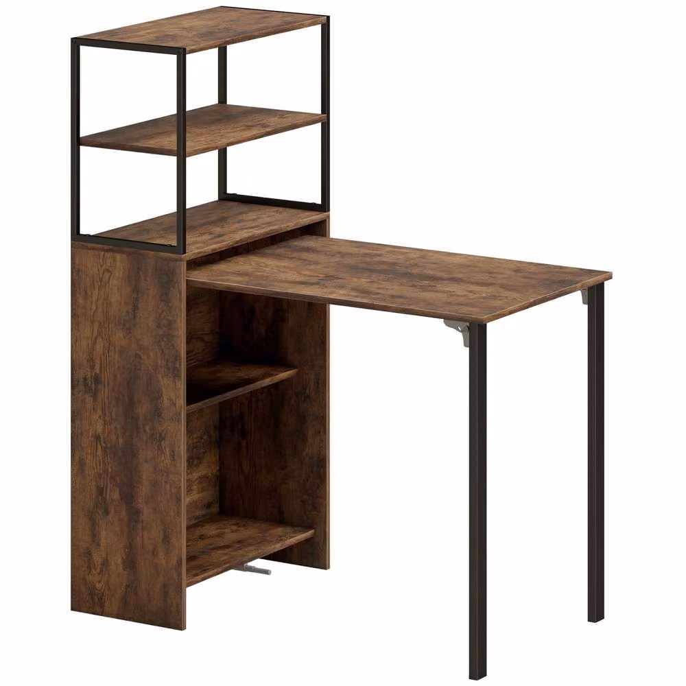 Wyld Haus Serana Folding Writing Desk in Brown and Black with Integrated Shelving, W: 105 cm – 2