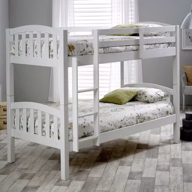 Bedmaster Mya White Solid Wood Single Bunk Bed with Bonell Spring Mattresses (90 x 190 cm)